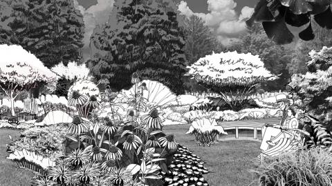 Newton Cemetery Pollinator Garden Sketch by Horace Aikman, CRJA Newton Cemetery Pollinator Garden Sketch by Horace Aikman, CRJA